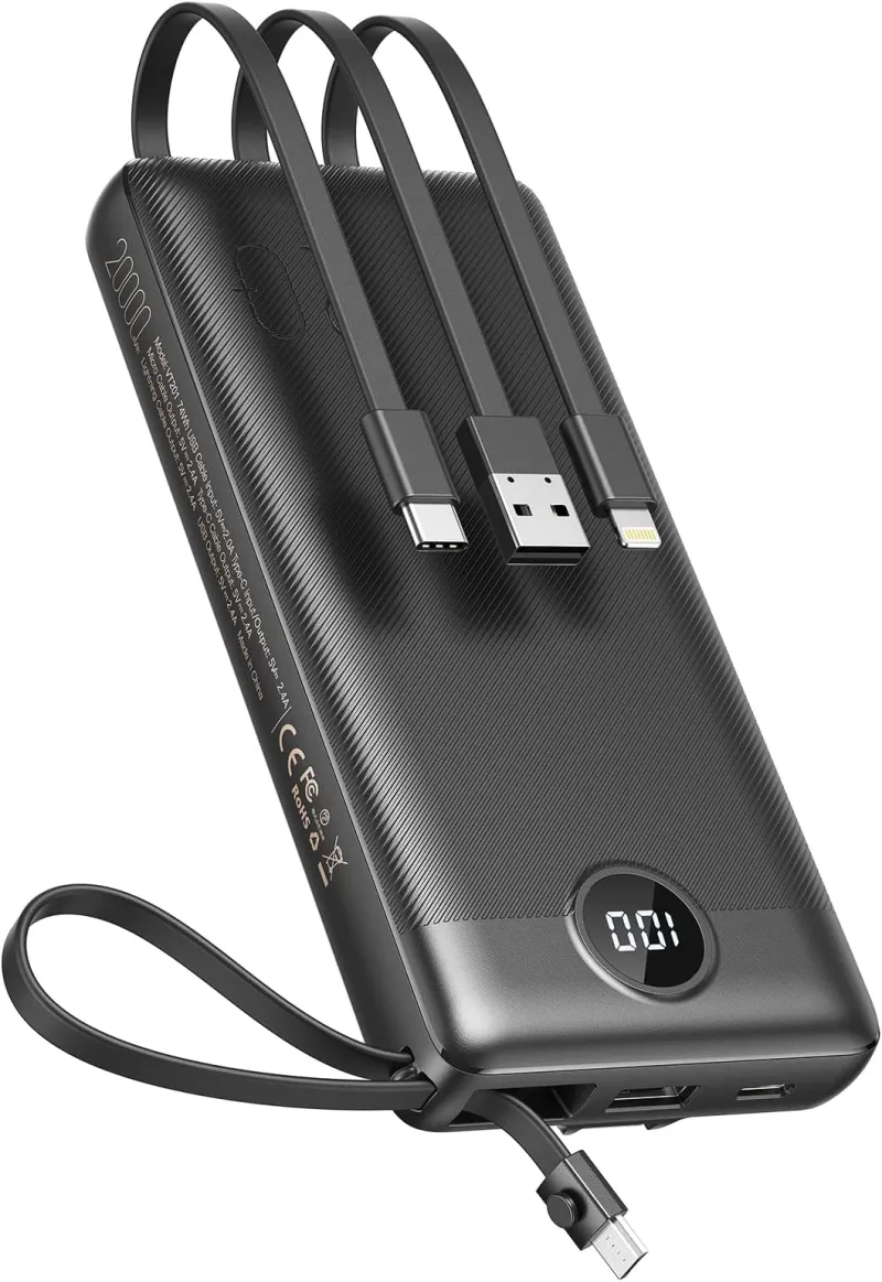 Veektomx Power Bank with Built-in Cables, 20000mAh USB C Portable